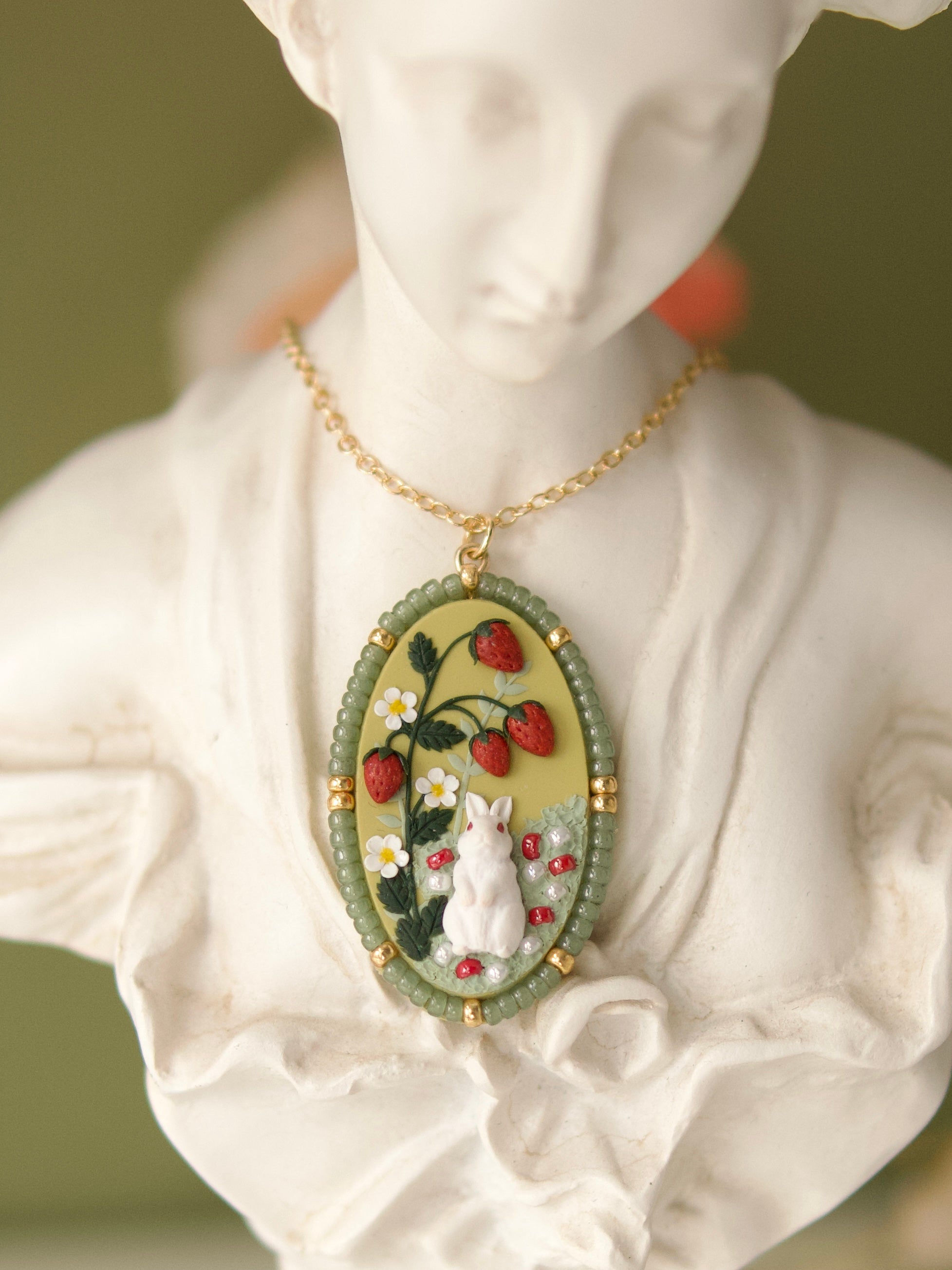 Garden Strawberry Bunny Necklace – Whimsyclay Art
