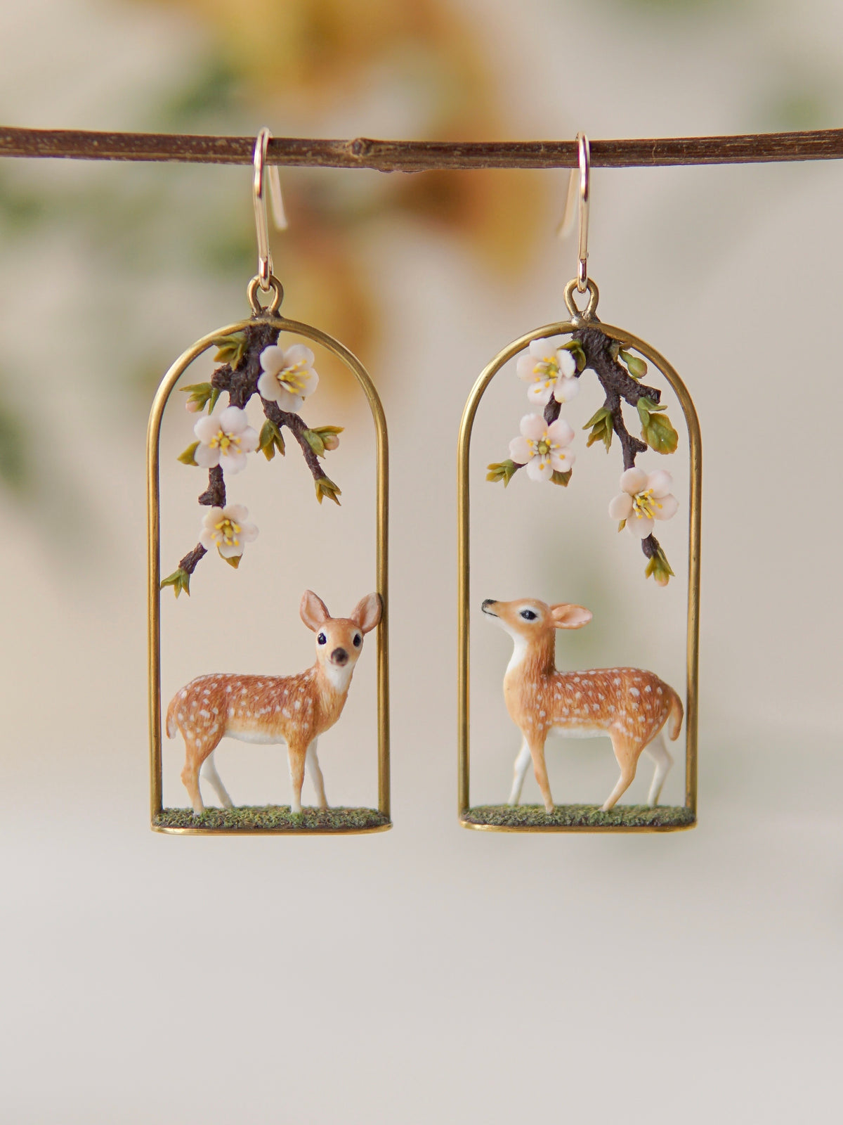 Woodland Deer and Blossom Earrings