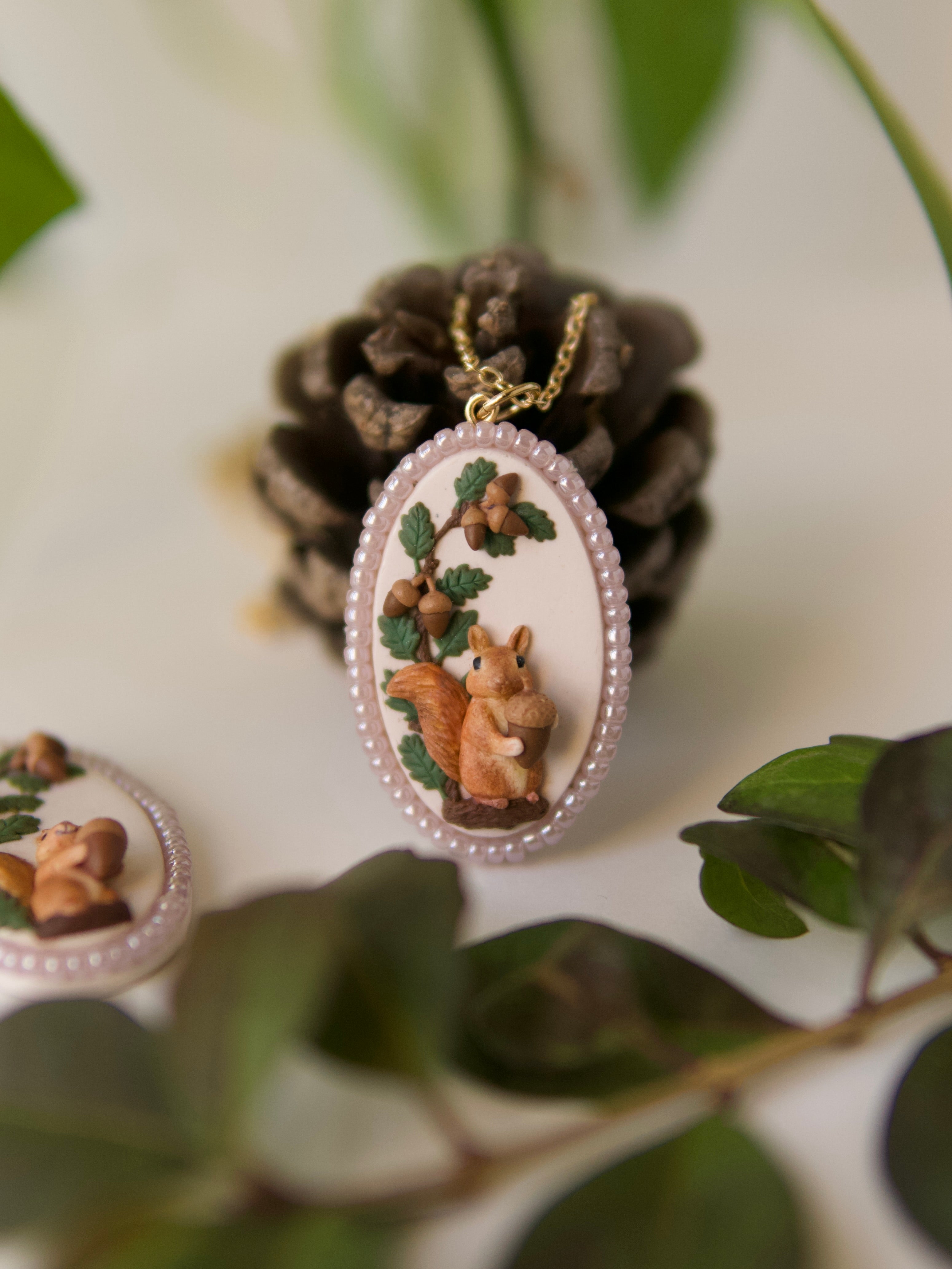 Woodland Acorn Squirrel Necklace