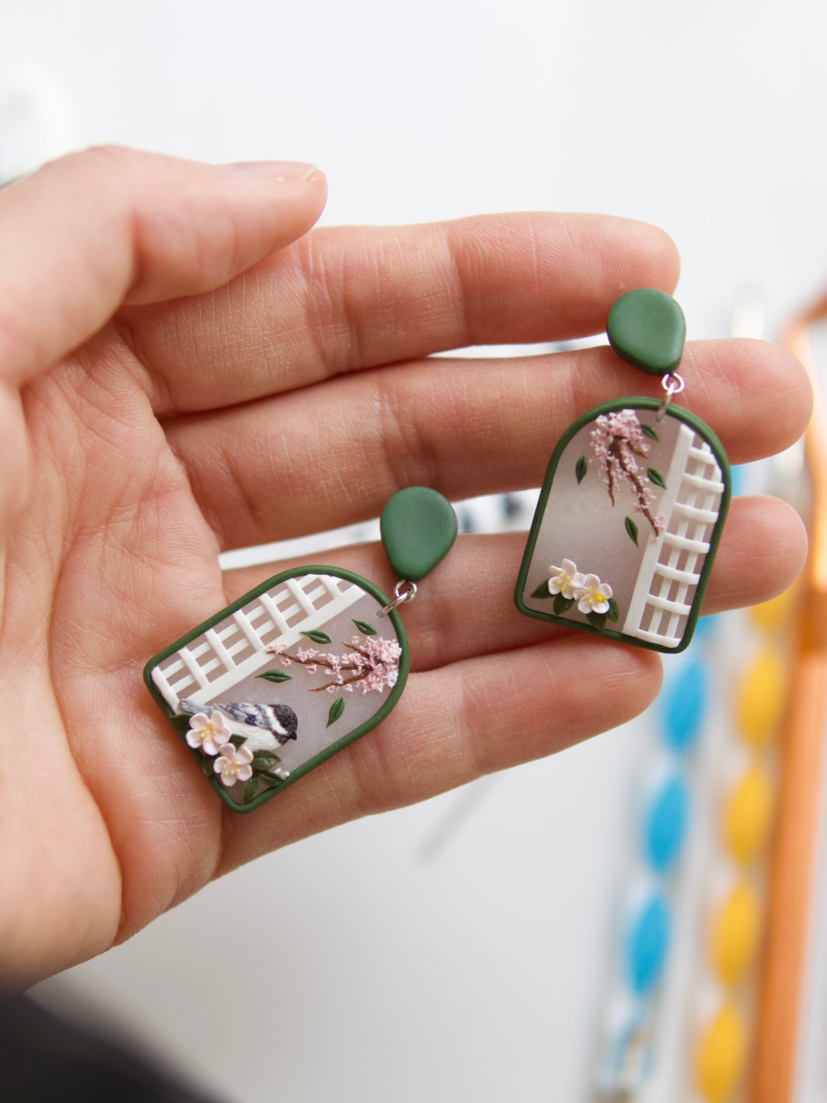 Bird and Blossom Window Earrings