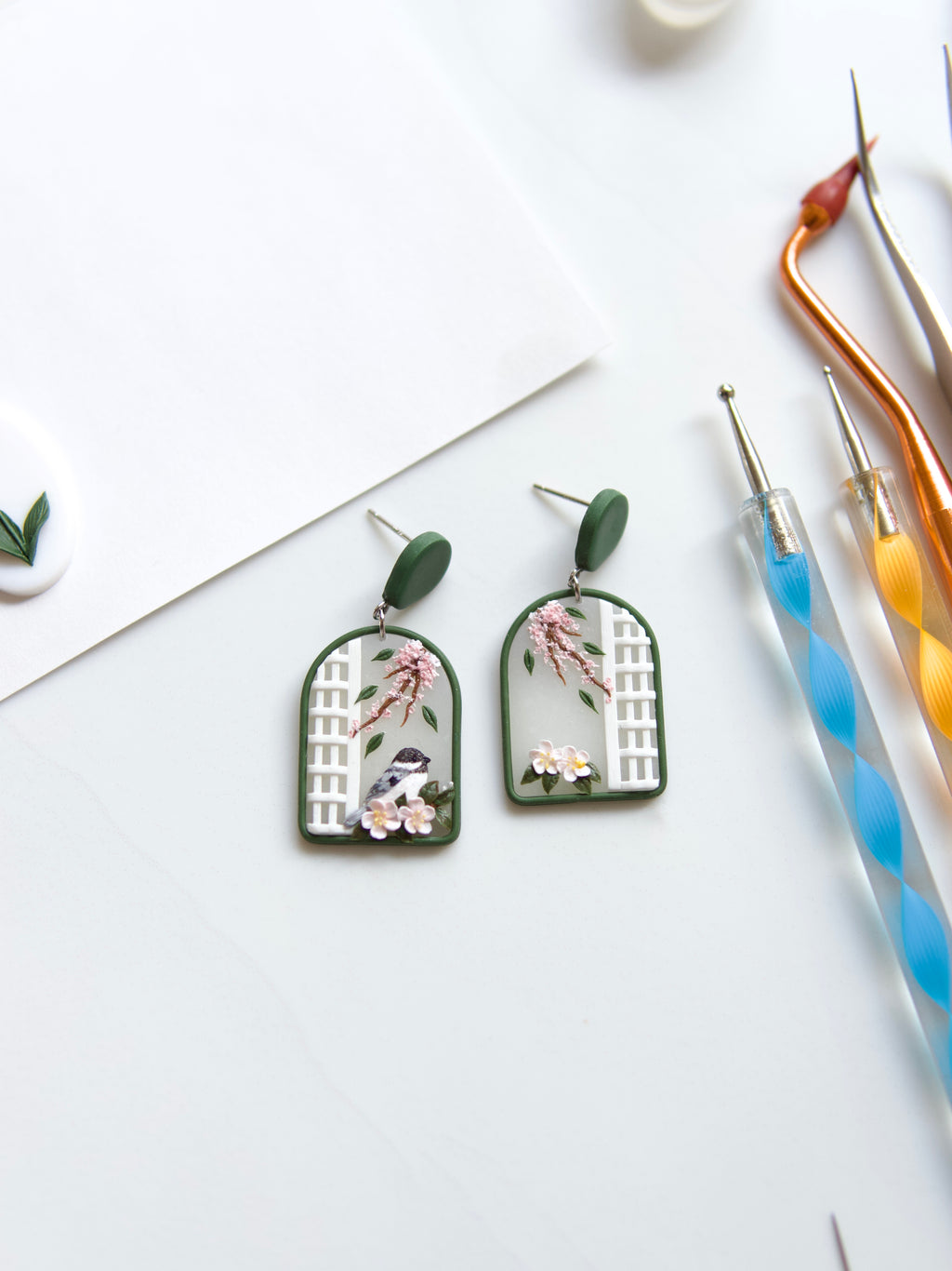 Bird and Blossom Window Earrings