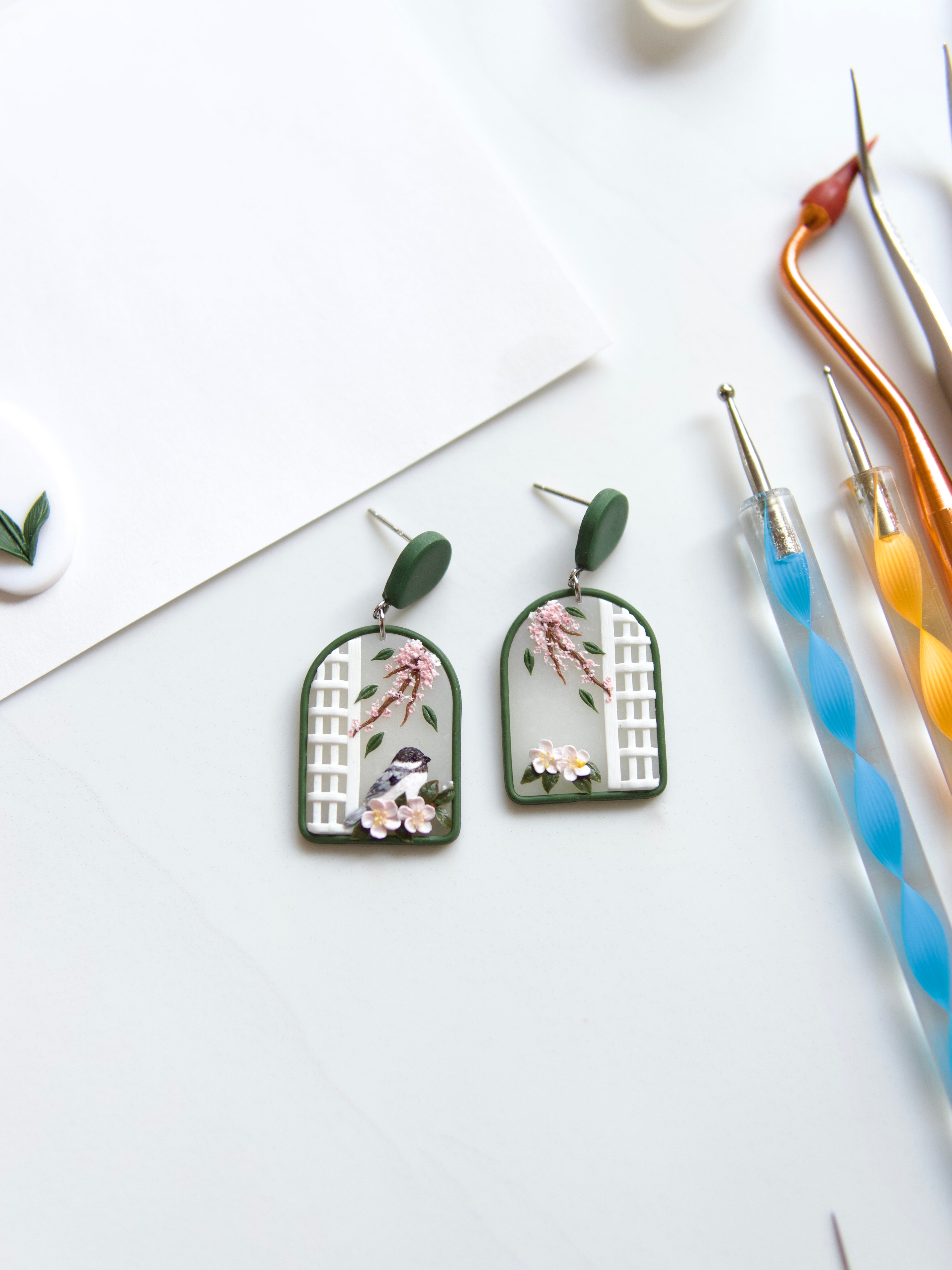 Bird and Blossom Window Earrings