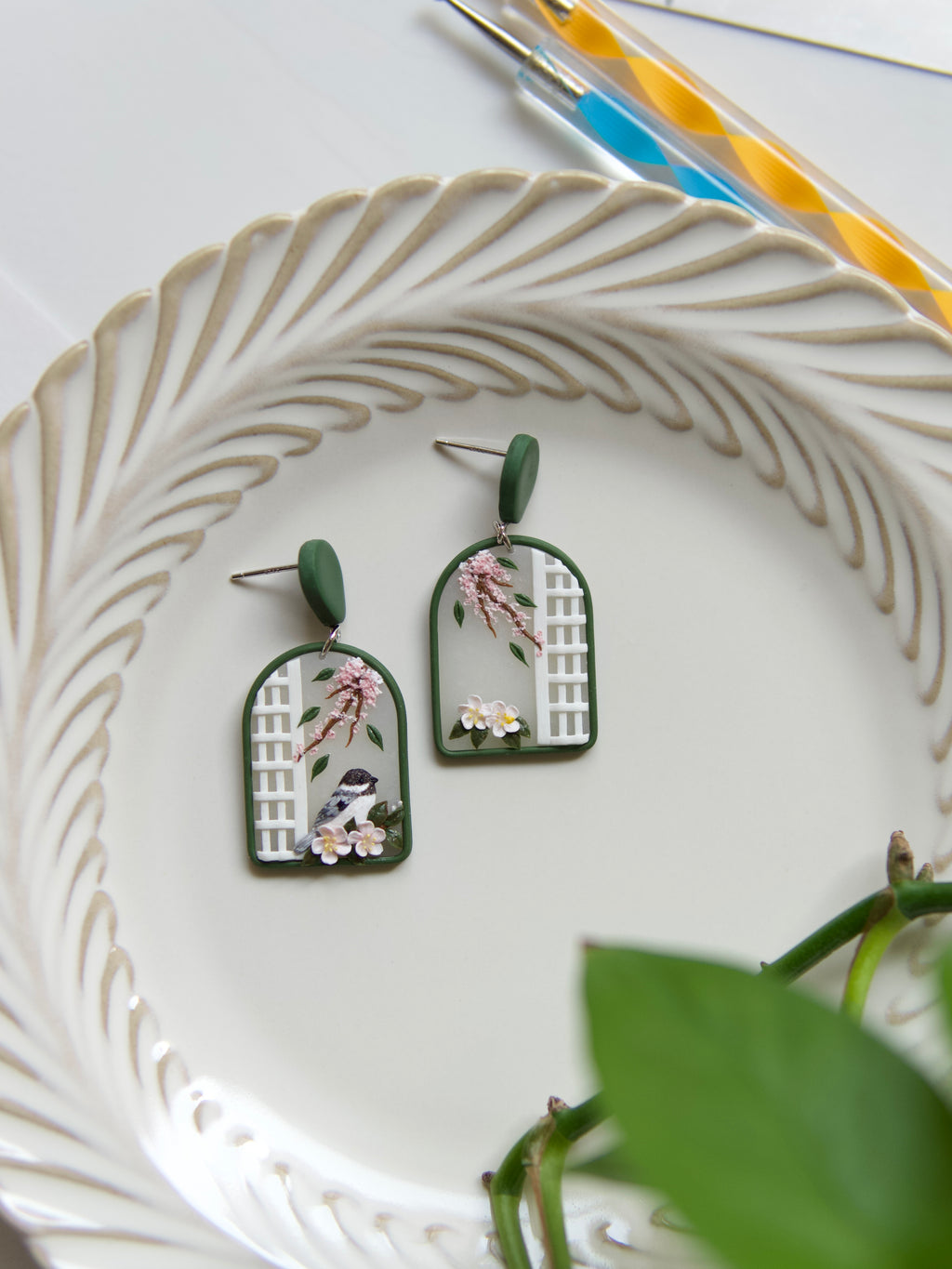 Bird and Blossom Window Earrings