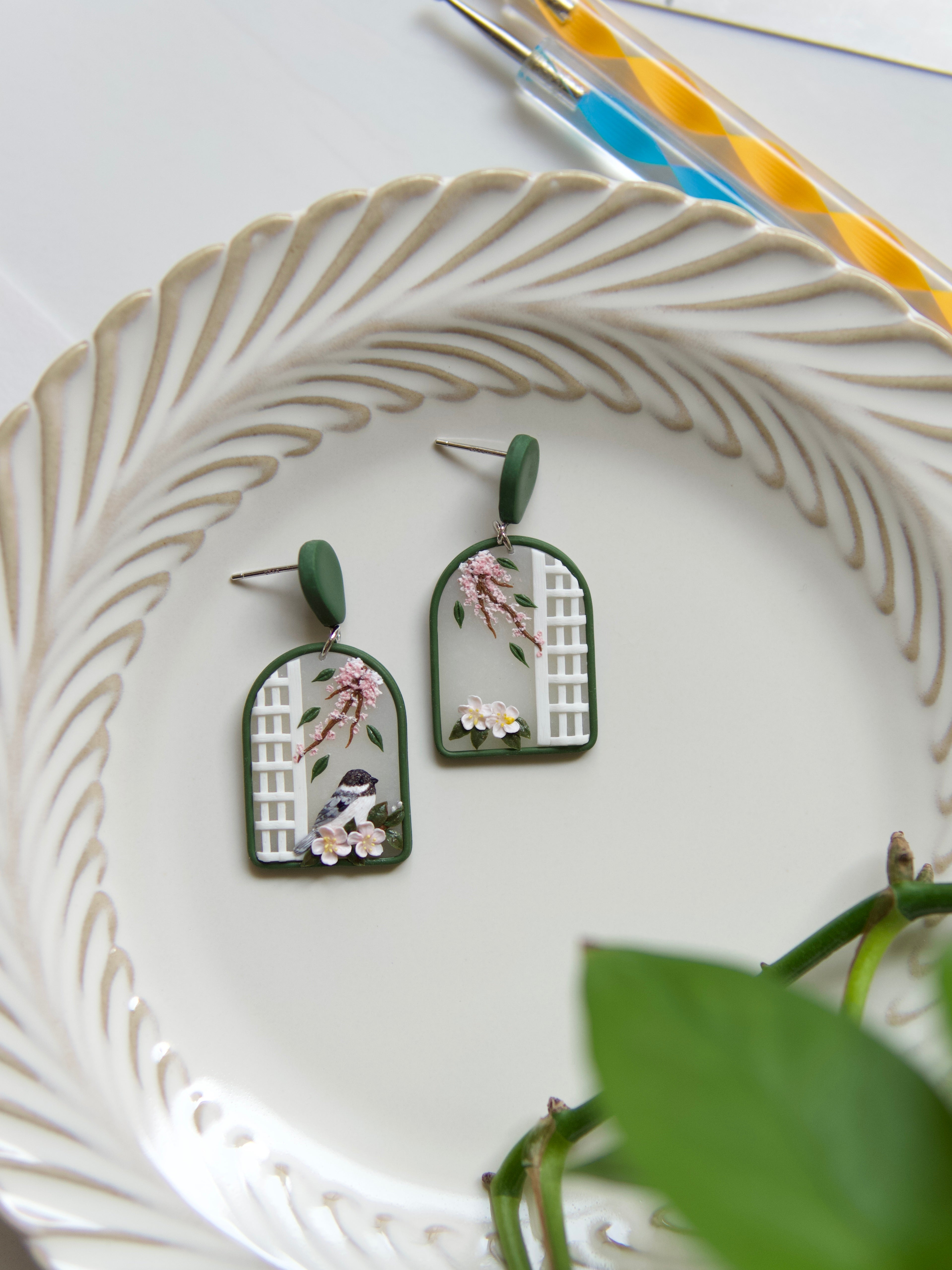 Bird and Blossom Window Earrings