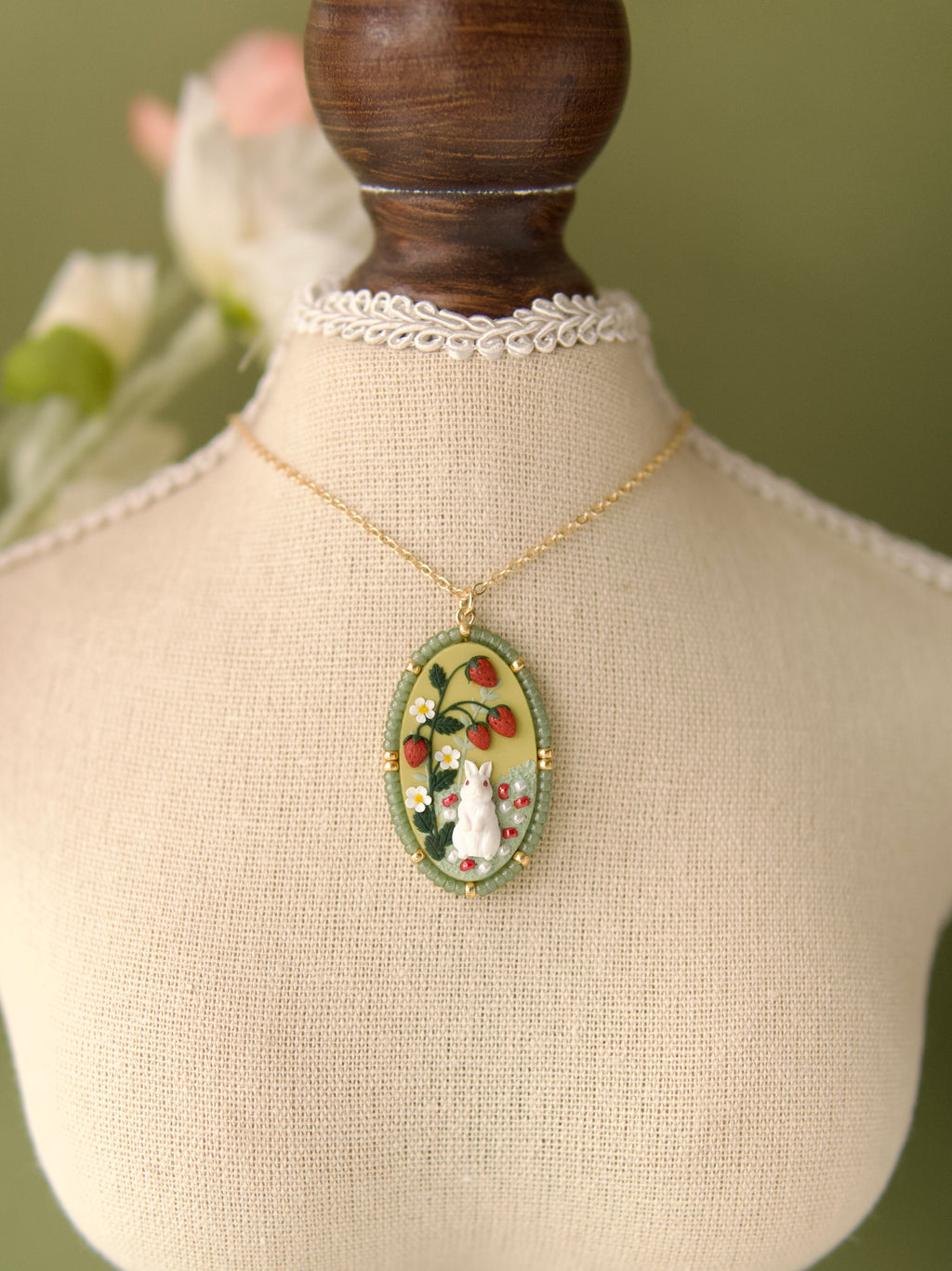 Garden Strawberry Bunny Necklace