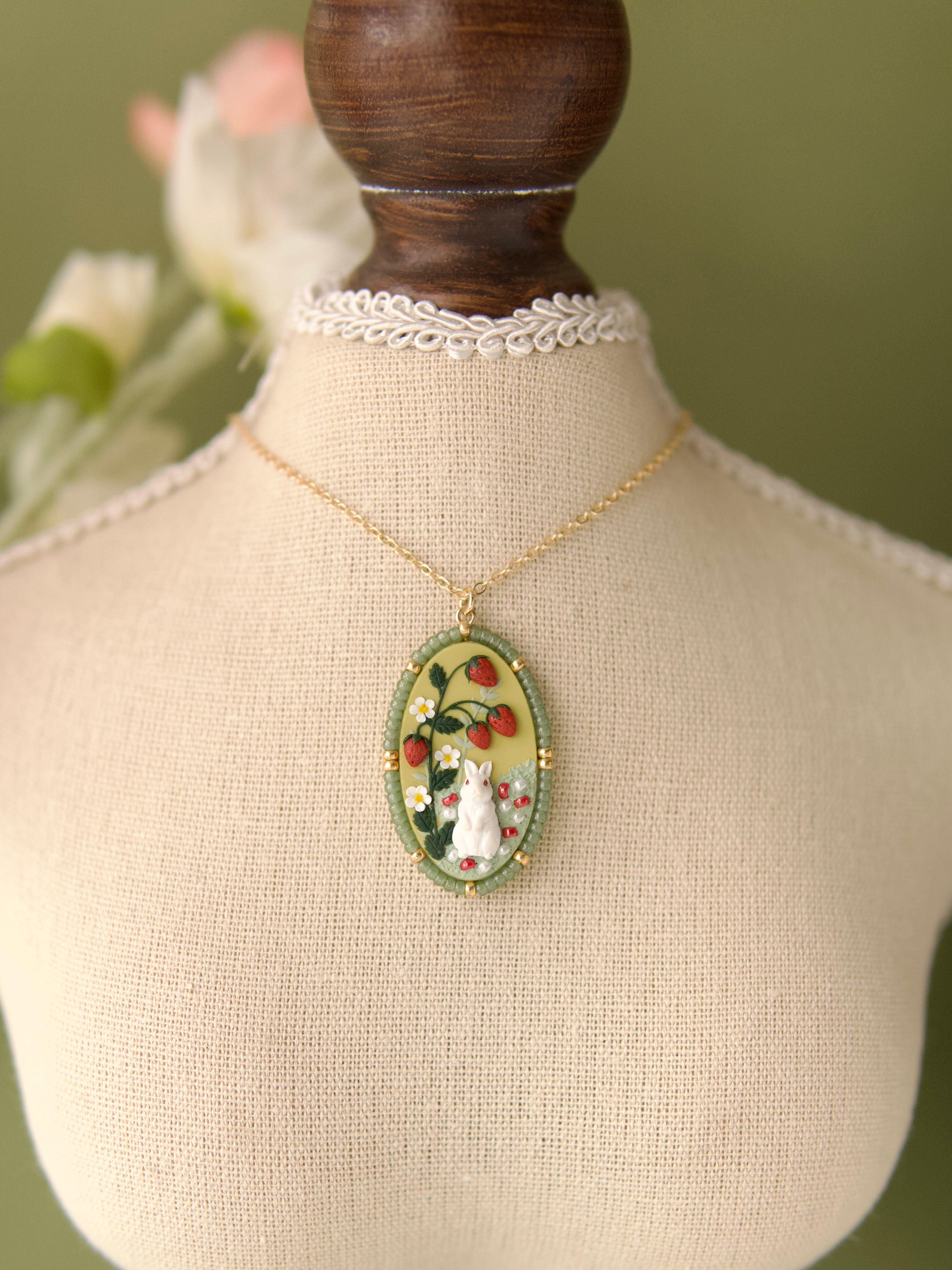 Garden Strawberry Bunny Necklace