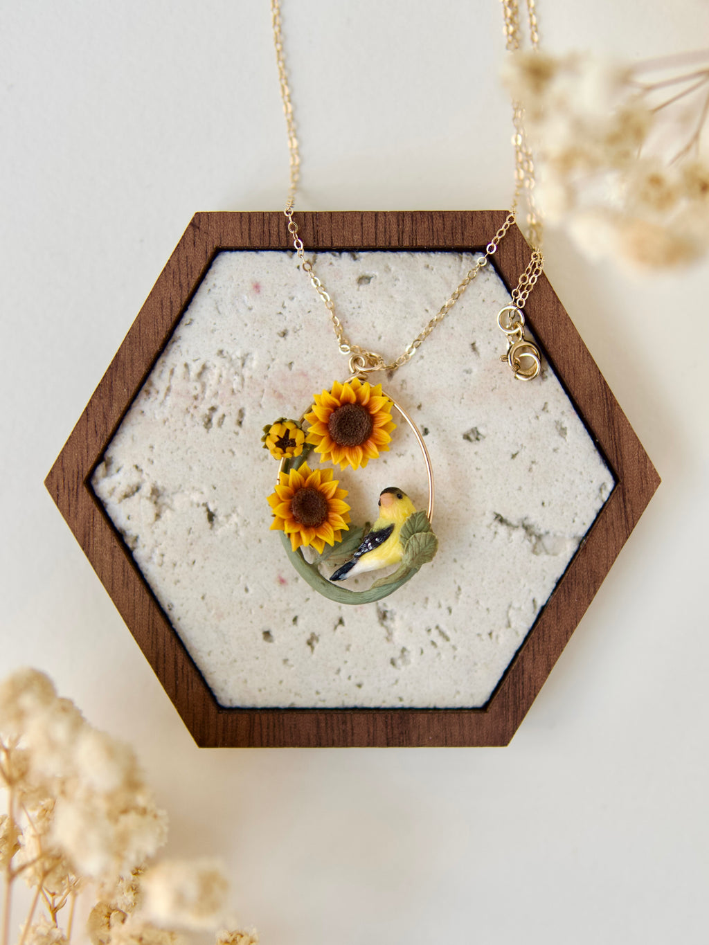 Goldfinch and Sunflower Necklace