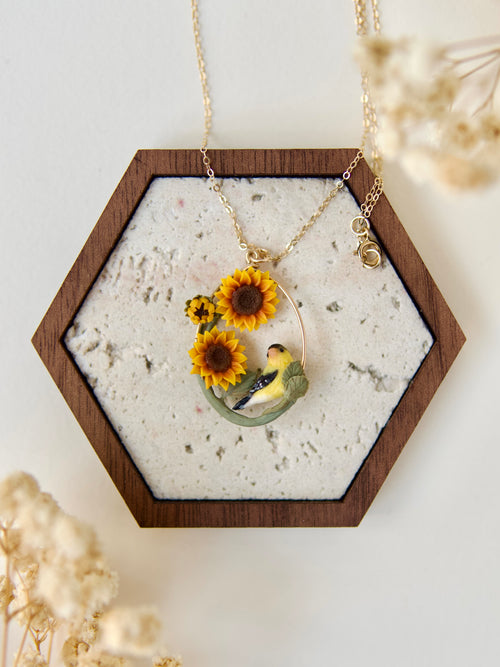 Goldfinch and Sunflower Necklace