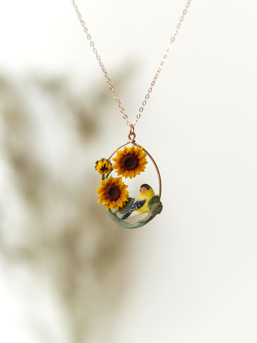 Goldfinch and Sunflower Necklace