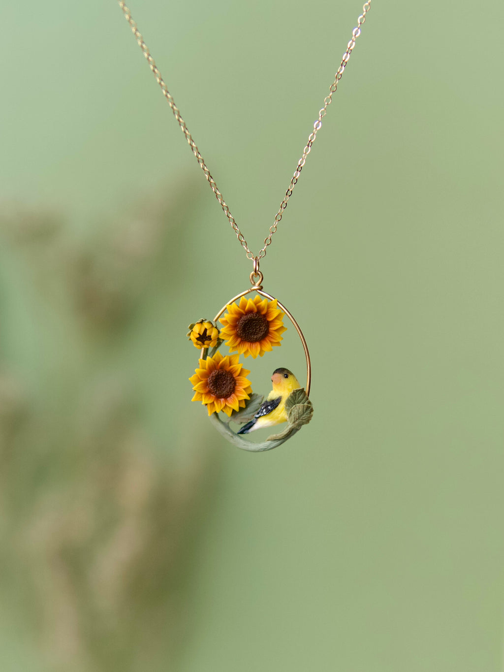 Goldfinch and Sunflower Necklace