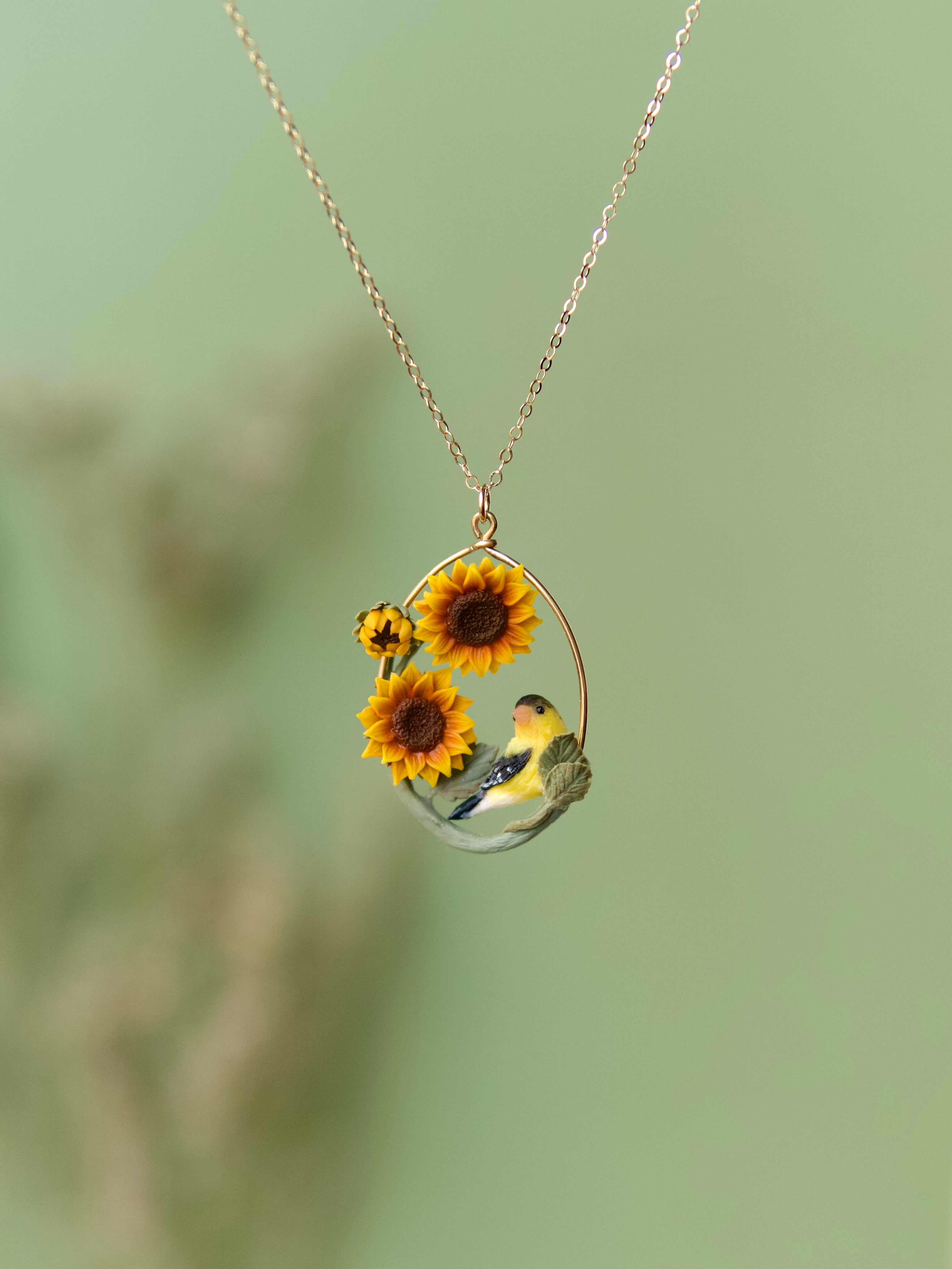 Goldfinch and Sunflower Necklace