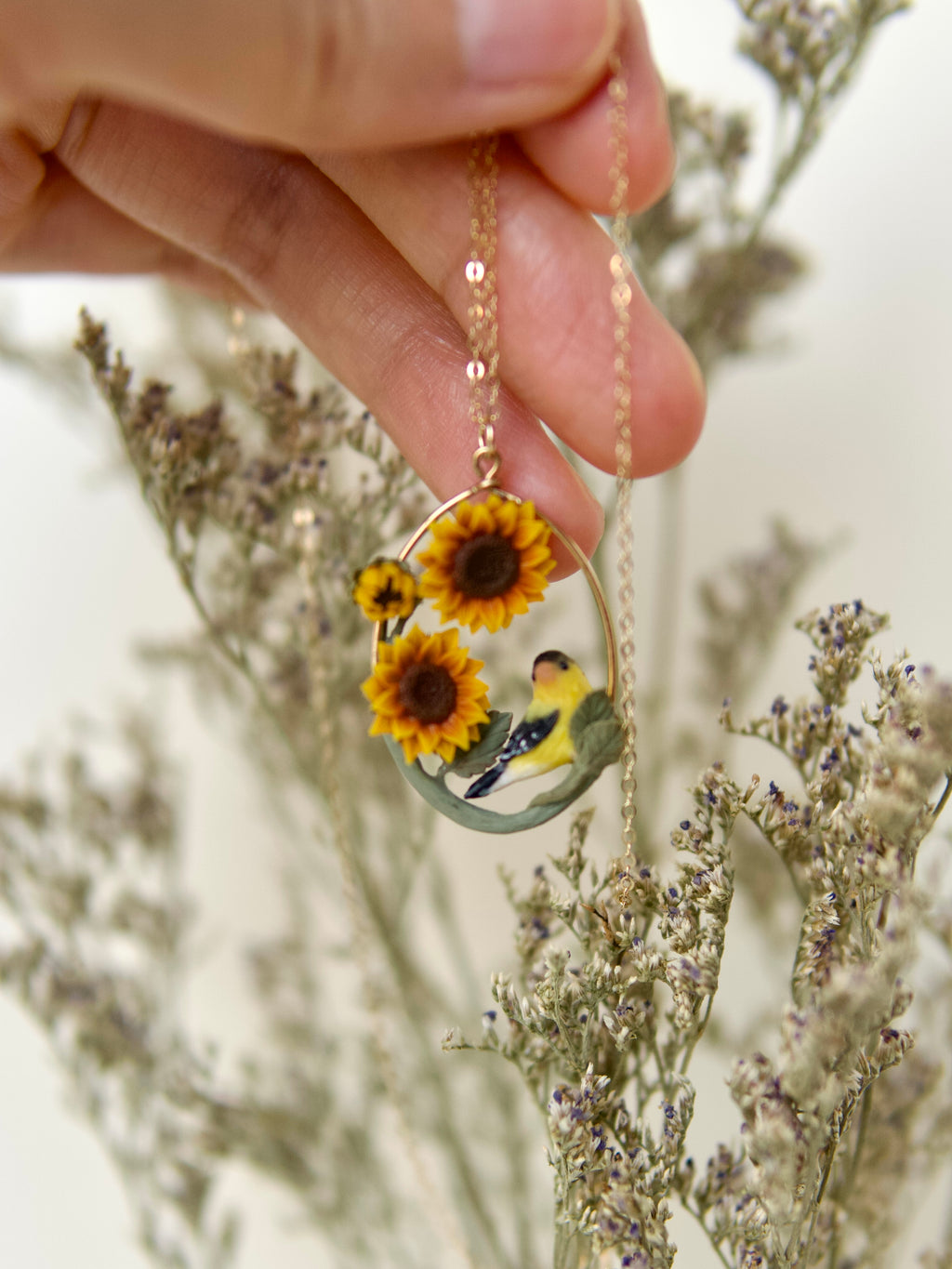 Goldfinch and Sunflower Necklace