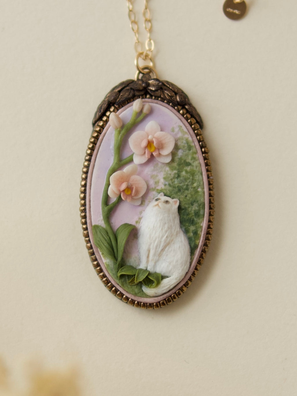 Cat and Orchid Necklace