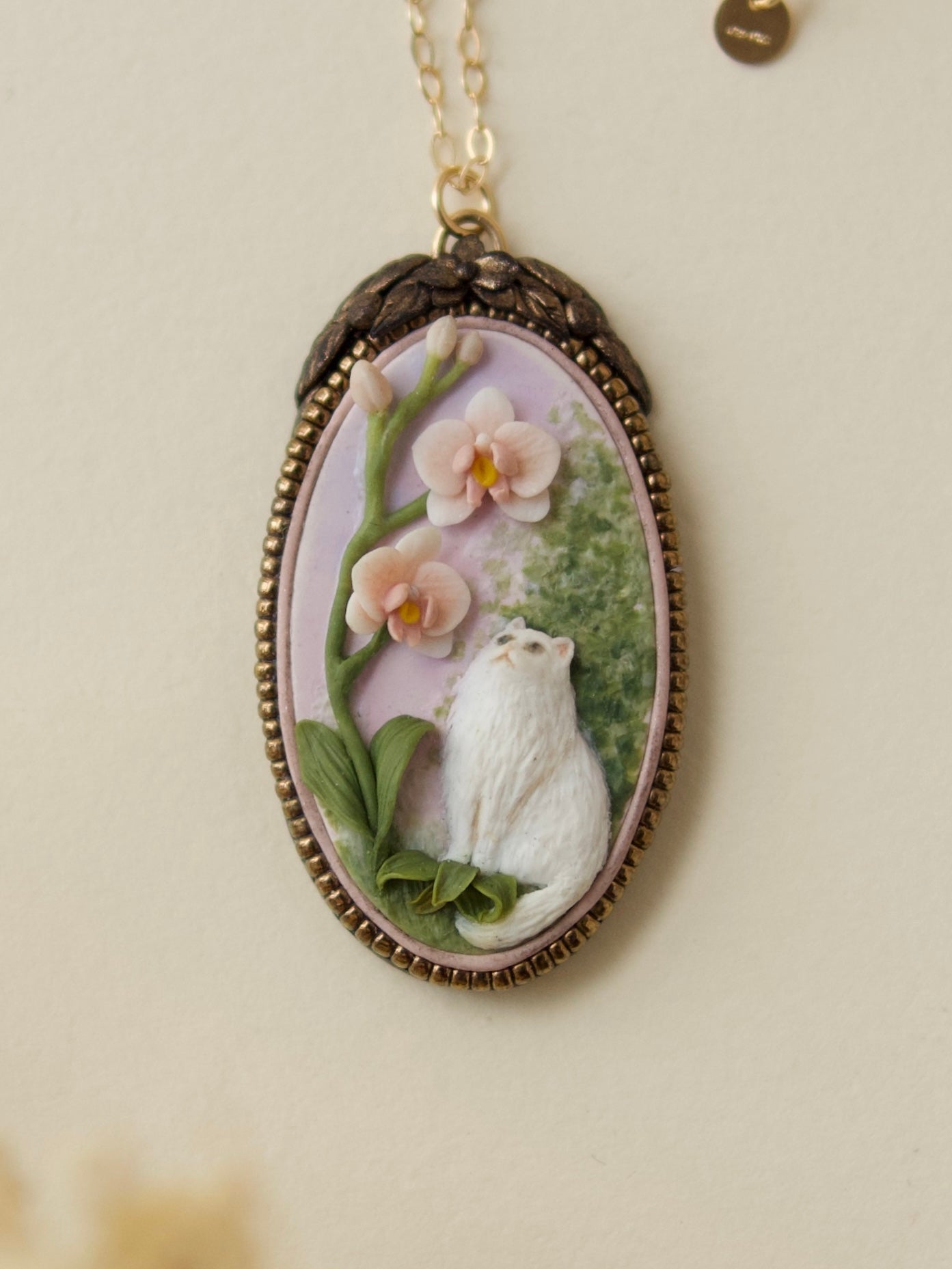 Cat and Orchid Necklace