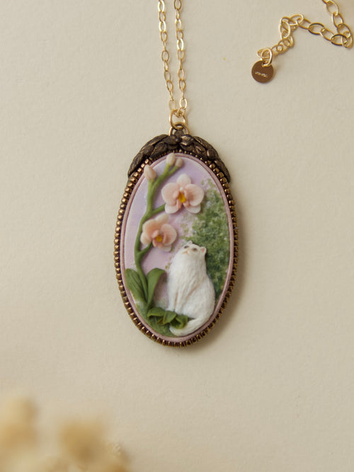 Cat and Orchid Necklace