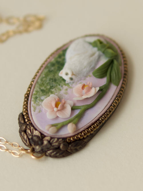 Cat and Orchid Necklace