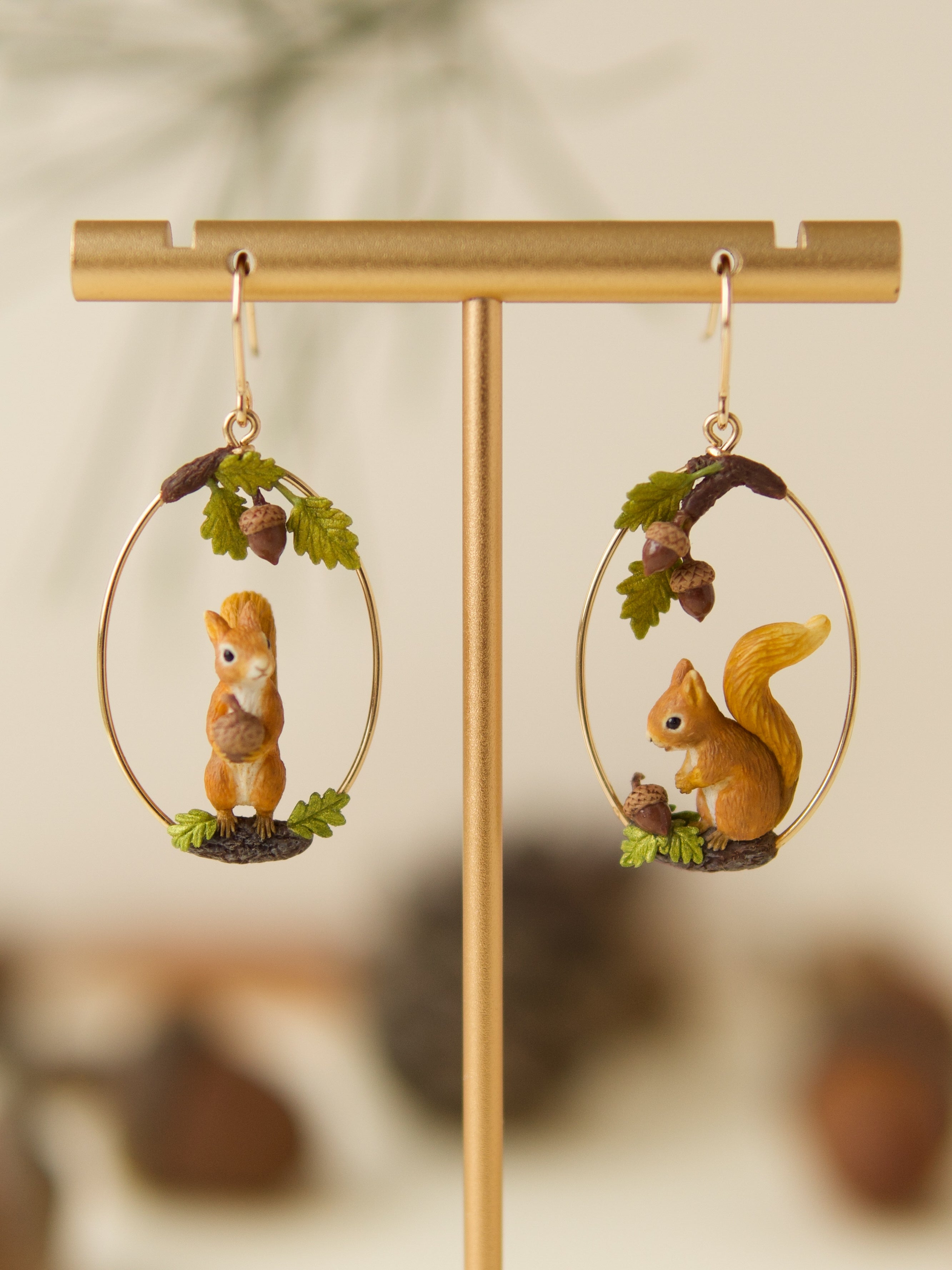 Forest Squirrels and Acorn Earrings