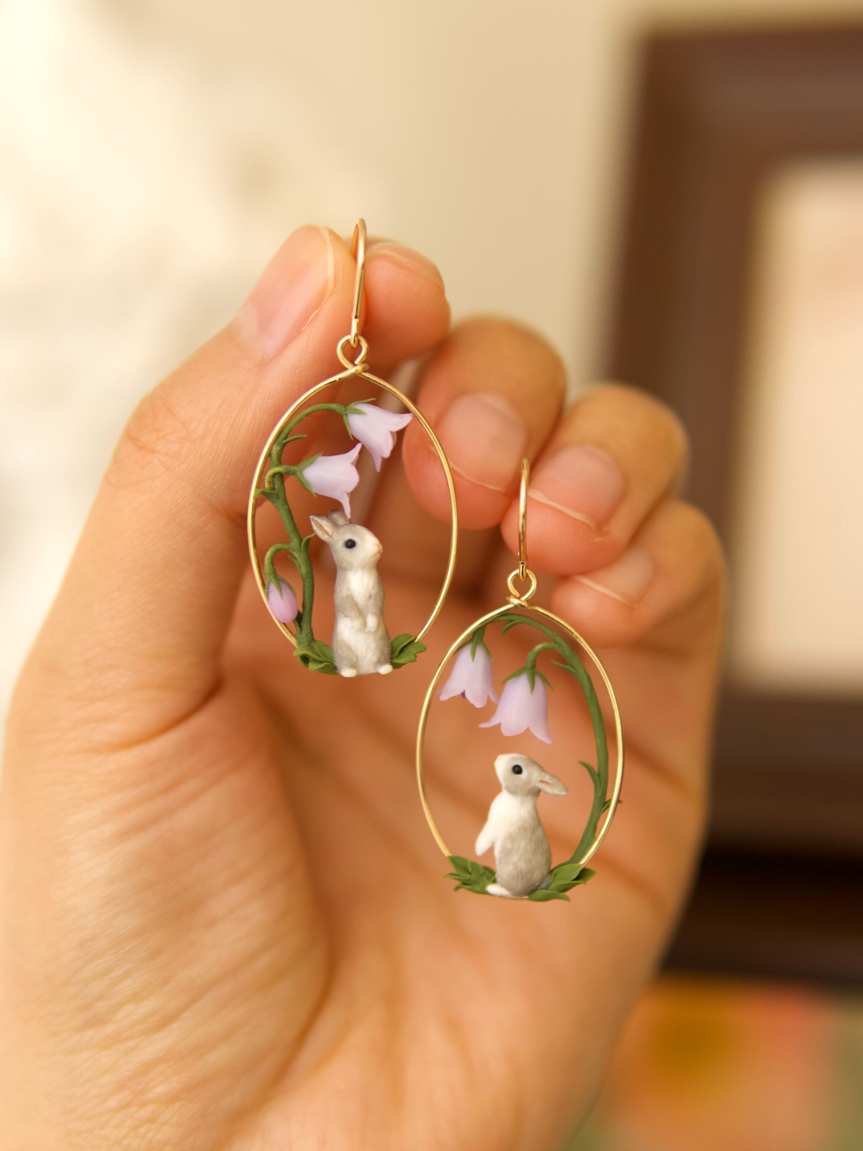 Bunnies Under the Bellflowers Earrings