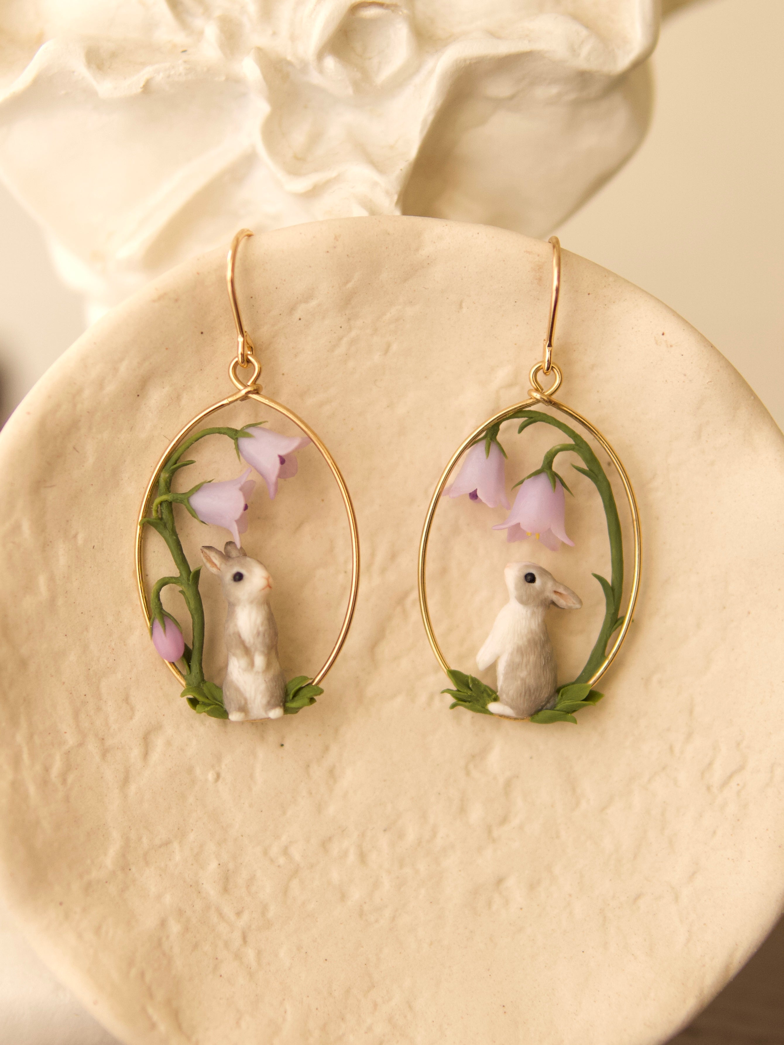 Bunnies Under the Bellflowers Earrings