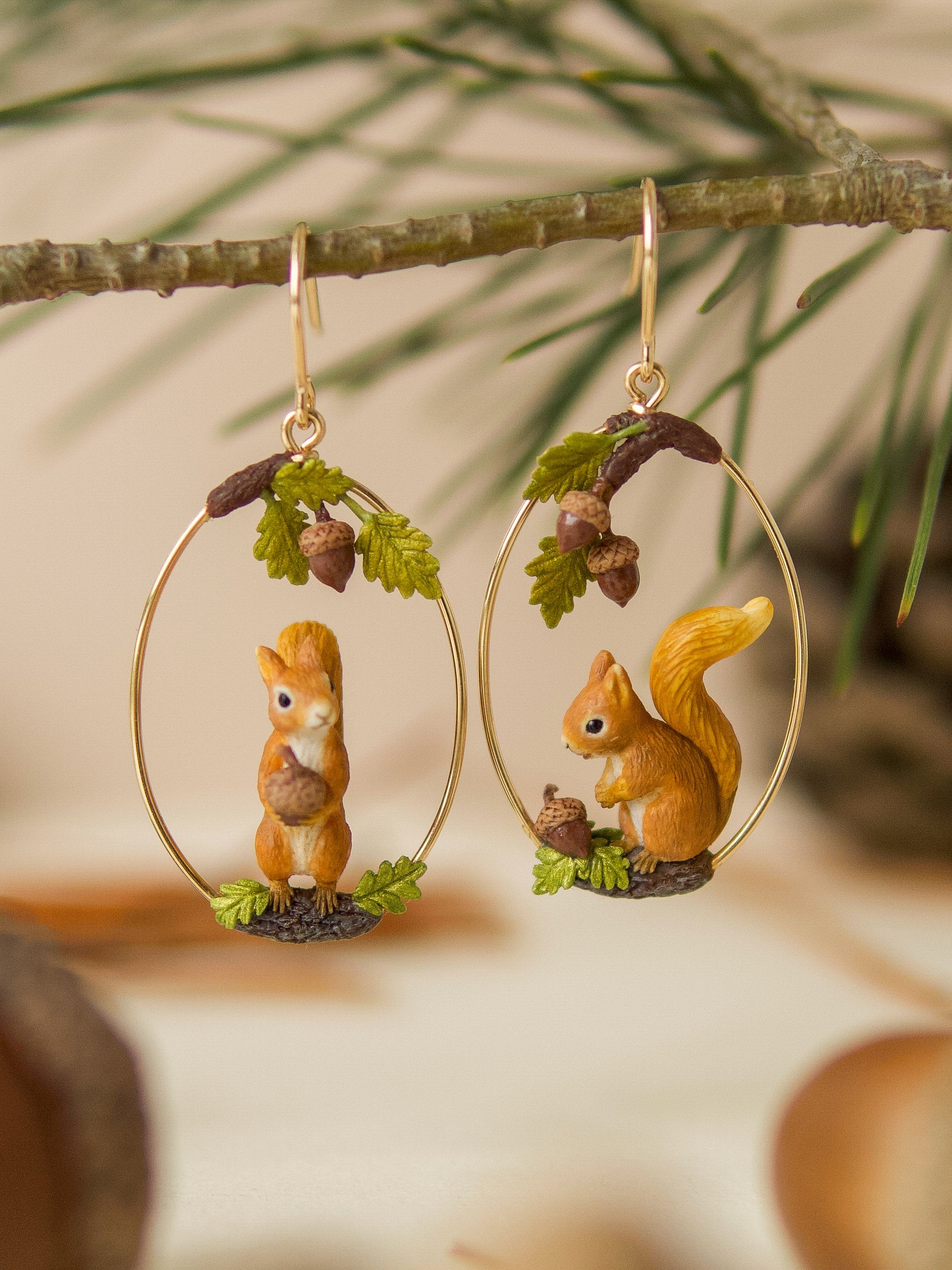 Forest Squirrels and Acorn Earrings