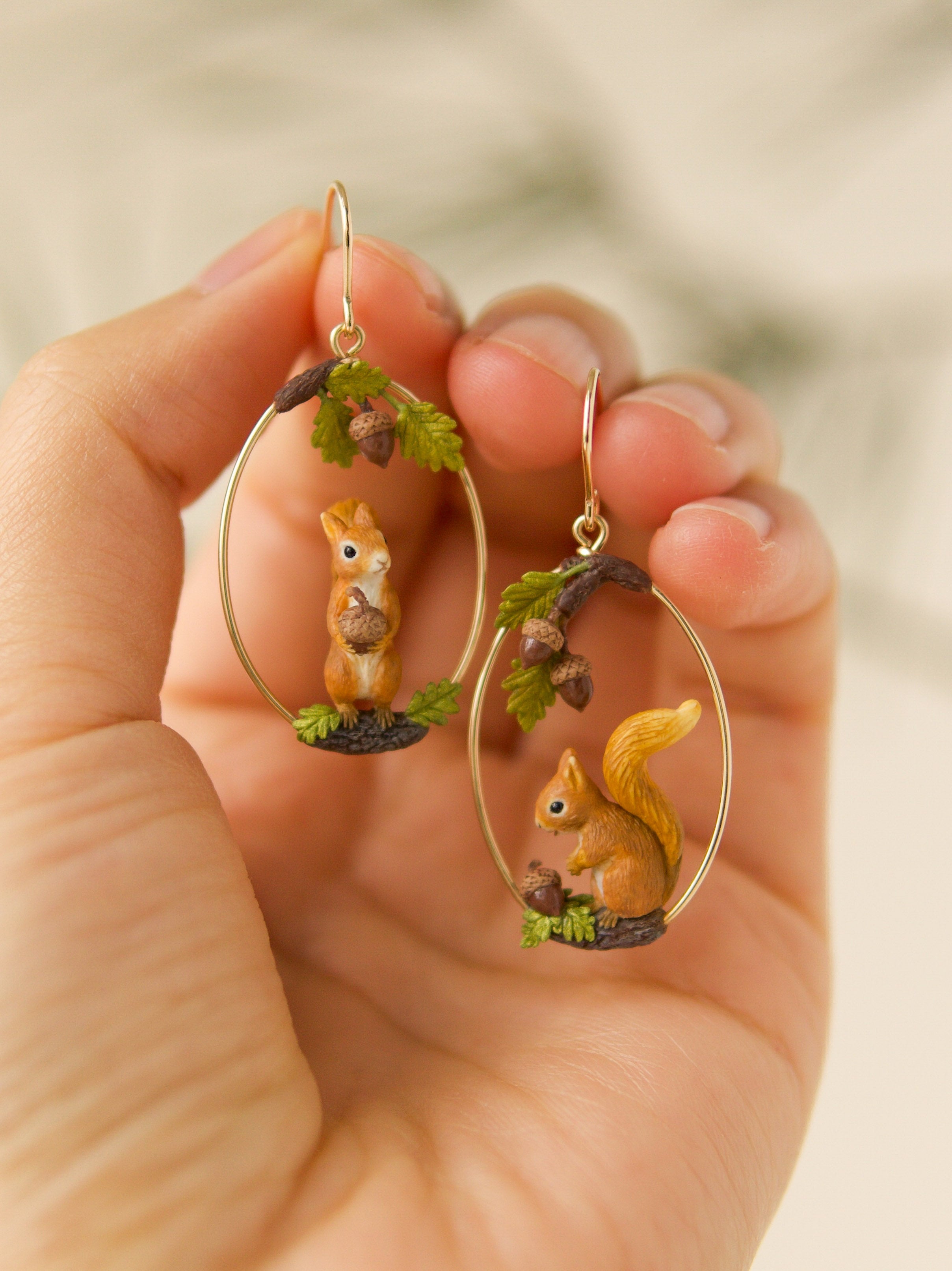 Forest Squirrels and Acorn Earrings